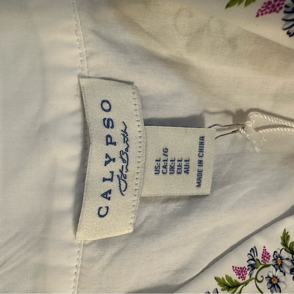 NWOT White Beach Dress with bright florals SZ Large/ Button down/ Vacation - Picture 3 of 12
